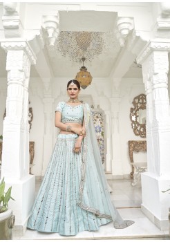 Blue Color  Net  Lehenga Heavy Silk With Santoon Inner